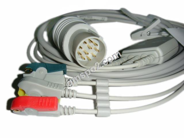 نيهون كوهدن 11pin قطعة واحدة كابل مع 3 الرصاص leadwires.jpg Nihon Kohden 11pin one piece cable with 3-lead leadwires.jpg