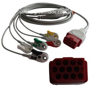 متوافق مع ECG Bionet BM3 BM5 ، قطعة واحدة ، مع أسلاك التوصيل ، AHA ، 5-Lead ، Snap ، أحمر 12pin